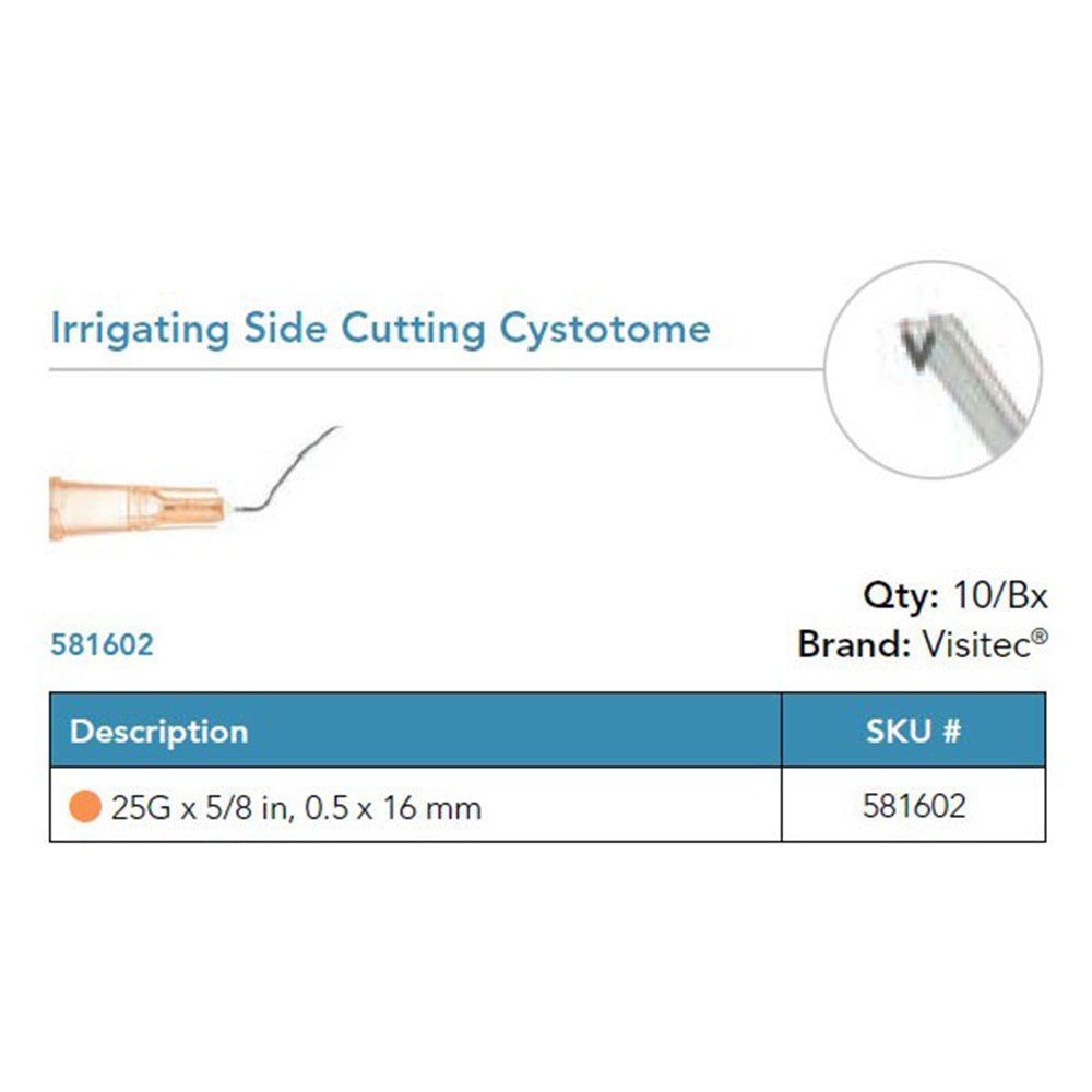 Visitec Irrigating Side Cutting Cystotome, 25G x ⅝ in (0.5 x 16 mm). MPN: 581602