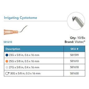 Visitec Irrigating Cystotome, 25G x ⅝ in (0.5 x 16 mm), Formed. MPN: 581610