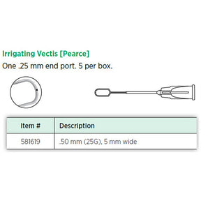 Visitec Irrigating Vectis (Pearce), 0.50 mm (25G), 5 mm Wide, One End Port. MPN: 581619