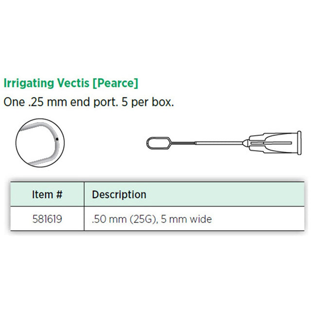 Visitec Irrigating Vectis (Pearce), 0.50 mm (25G), 5 mm Wide, One End Port. MPN: 581619