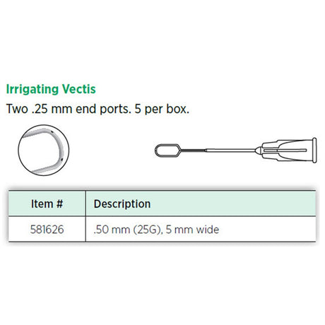 Visitec Irrigating Vectis, 0.50 mm (25G), 5 mm Wide, Two End Ports. MPN: 581626