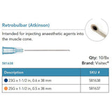 Visitec Retrobulbar Cannula (Atkinson), 25G x 1½ in (0.5 x 38 mm). MPN: 581637