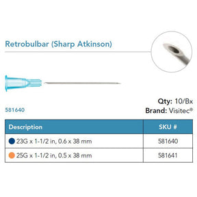Visitec Retrobulbar Cannula (Sharp Atkinson), 23G x 1½ in (0.6 x 38 mm). MPN: 581640
