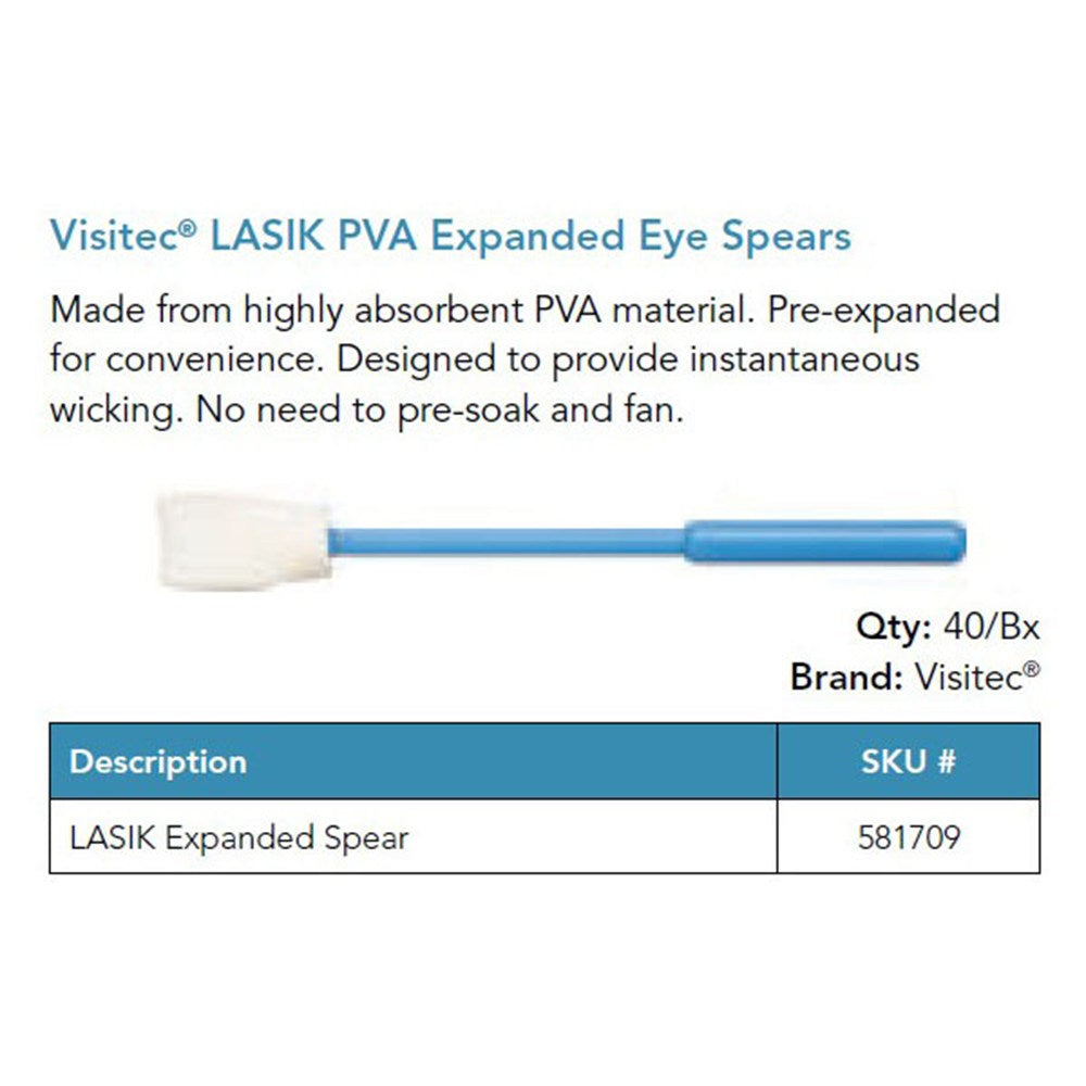 Visitec LASIK PVA Expanded Eye Spears, Blue Handle, 40/box. MPN: 581709