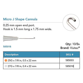 Visitec Micro J Shape Cannula, 25G x ⅞ in (0.5 x 22 mm). MPN: 585003