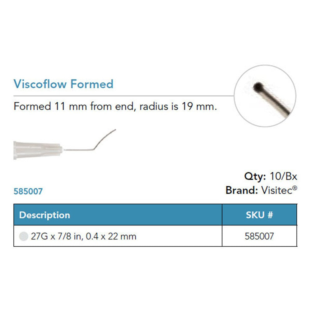 Visitec Viscoflow Formed Cannula, 27G x ⅞ in (0.4 x 22 mm). MPN: 585007