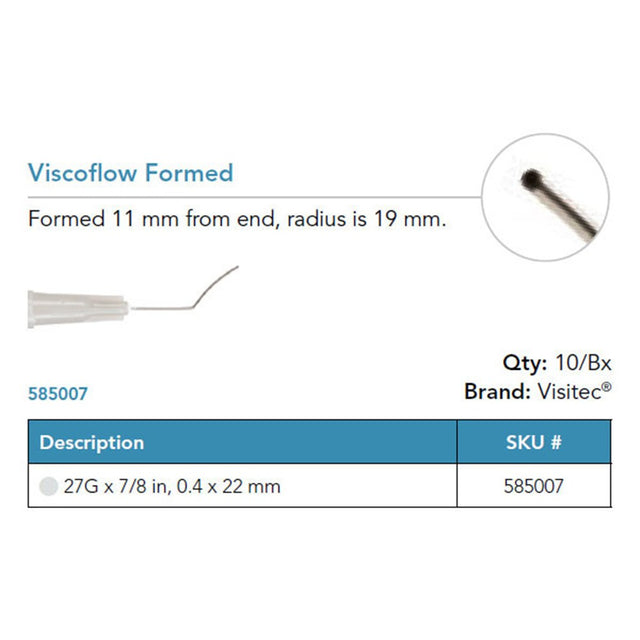 Visitec Viscoflow Formed Cannula, 27G x ⅞ in (0.4 x 22 mm). MPN: 585007
