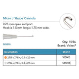 Visitec Micro J Shape Cannula, 27G x ⅞ in (0.4 x 22 mm). MPN: 585018