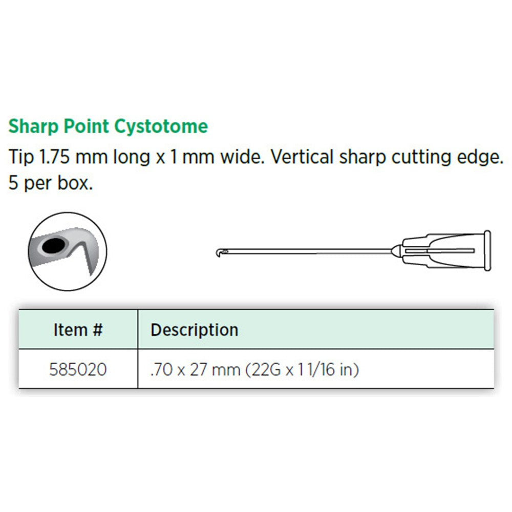 Visitec Sharp Point Cystotome, 22G x 1-1/16 in (0.7 x 27 mm). MPN: 585020