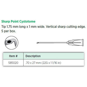 Visitec Sharp Point Cystotome, 22G x 1-1/16 in (0.7 x 27 mm). MPN: 585020