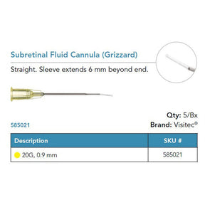 Visitec Subretinal Fluid Cannula (Grizzard), 20G, Straight. MPN: 585021