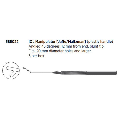 Visitec IOL Manipulator (Jaffe/Maltzman), 45° Angled, Blunt Tip. MPN: 585022