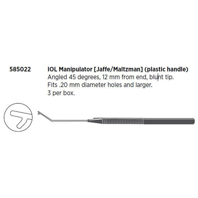 Visitec IOL Manipulator (Jaffe/Maltzman), 45° Angled, Blunt Tip. MPN: 585022