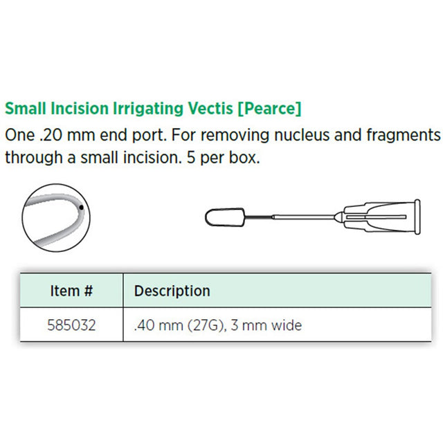 Visitec Small Incision Irrigating Vectis (Pearce), 0.40 mm (27G), 3 mm Wide. MPN: 585032