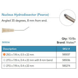 Visitec Nucleus Hydrodissector (Pearce), 25G x ⅞ in (0.5 x 22 mm), 35° Angled. MPN: 585037