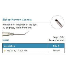 Visitec Bishop Harmon Cannula, 19G x 1 in (1.1 x 25 mm). MPN: 585040