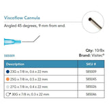 Visitec Viscoflow Cannula, 25G x ⅞ in (0.5 x 22 mm), 45° Angled. MPN: 585045