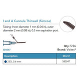 Visitec I/A Cannula (Simcoe), 23G Thin Wall, 0.3 mm Aspiration Port, 5/box. MPN: 585047