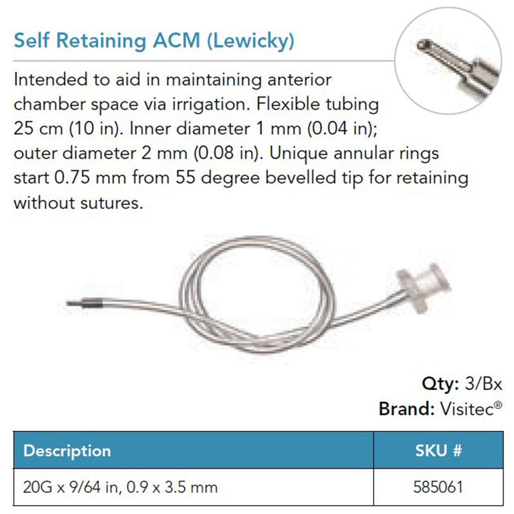 Visitec Self-Retaining Anterior Chamber Maintainer (Lewicky), 20G. MPN: 585061