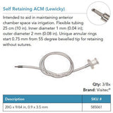 Visitec Self-Retaining Anterior Chamber Maintainer (Lewicky), 20G. MPN: 585061