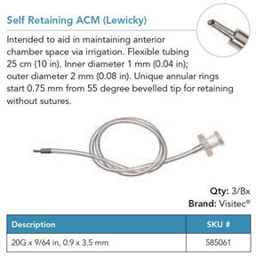 Visitec Self-Retaining Anterior Chamber Maintainer (Lewicky), 20G. MPN: 585061