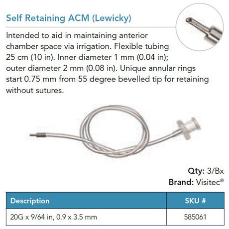 Visitec Self-Retaining Anterior Chamber Maintainer (Lewicky), 20G. MPN: 585061