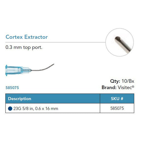 Visitec Cortex Extractor, Top Port, 23G x ⅝ in (0.6 x 16 mm). MPN: 585075