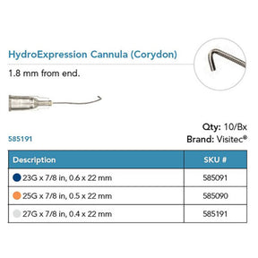 Visitec HydroExpression Cannula (Corydon), 25G x ⅞ in (0.5 x 22 mm), 30° Angled. MPN: 585090