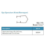 Visitec Eye Speculum (Kratz/Barraquer), Wire Loops 40 x 26.5 mm. MPN: 585094