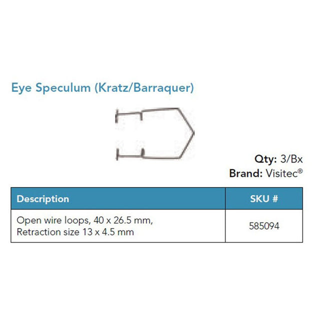 Visitec Eye Speculum (Kratz/Barraquer), Wire Loops 40 x 26.5 mm. MPN: 585094