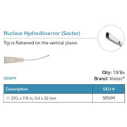 Visitec Nucleus Hydrodissector (Sauter), 27G x ⅞ in (0.4 x 22 mm). MPN: 585099
