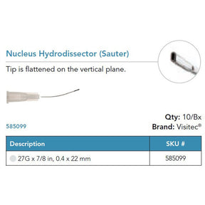 Visitec Nucleus Hydrodissector (Sauter), 27G x ⅞ in (0.4 x 22 mm). MPN: 585099