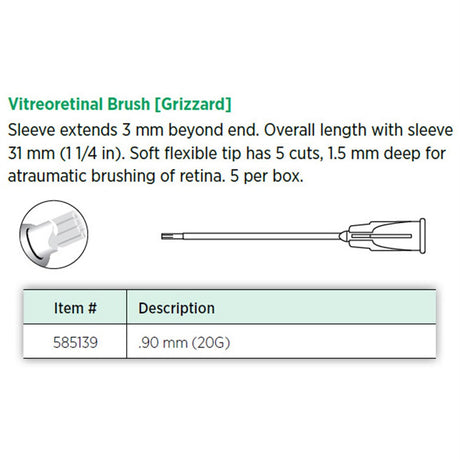 Visitec Vitreoretinal Brush (Grizzard), 20G (0.9 mm). MPN: 585139
