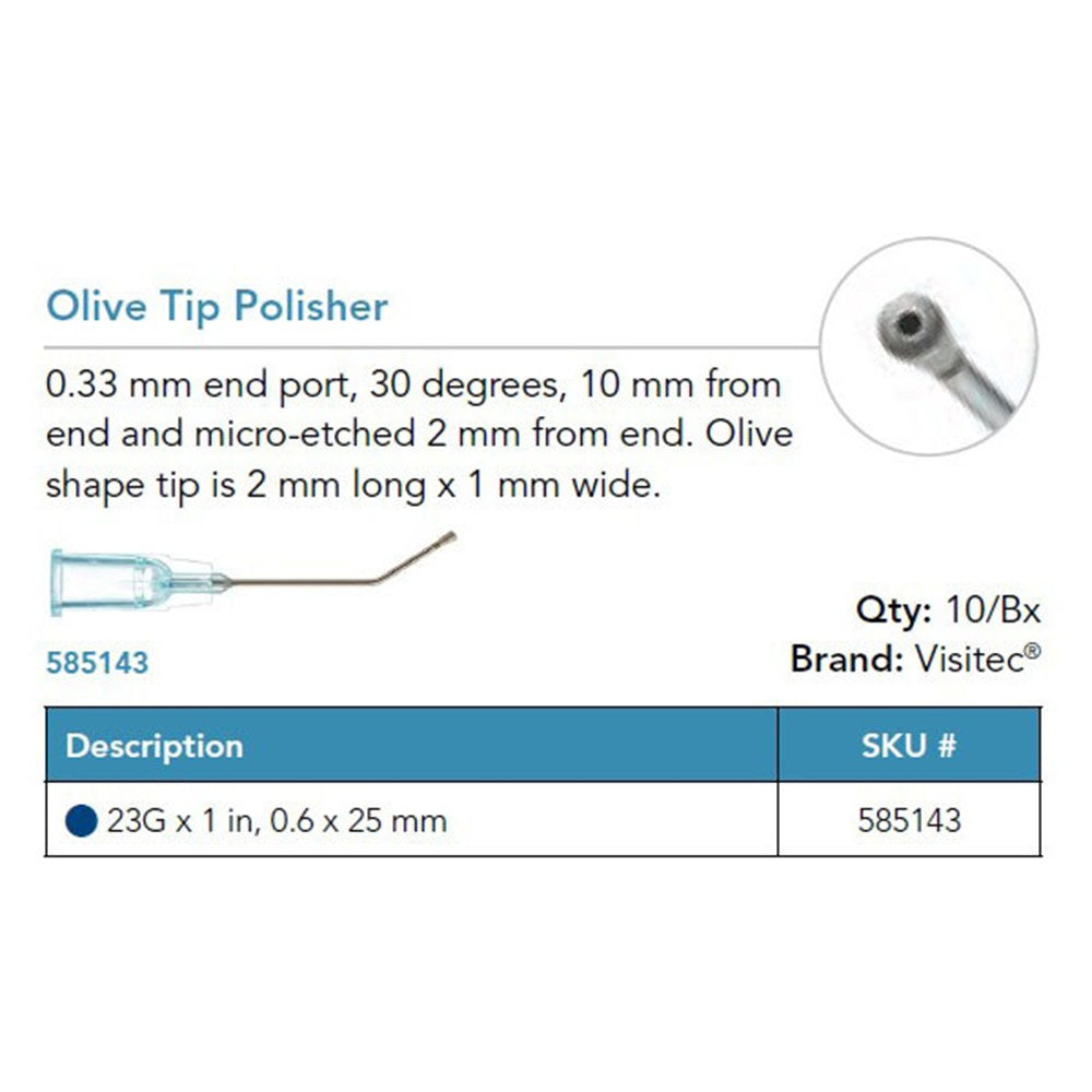 Visitec Olive Tip Polisher, 23G x 1 in (0.6 x 25 mm). MPN: 585143