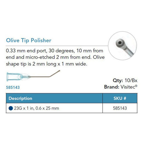 Visitec Olive Tip Polisher, 23G x 1 in (0.6 x 25 mm). MPN: 585143