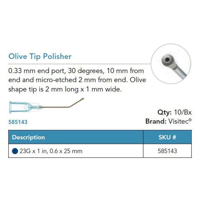 Visitec Olive Tip Polisher, 23G x 1 in (0.6 x 25 mm). MPN: 585143