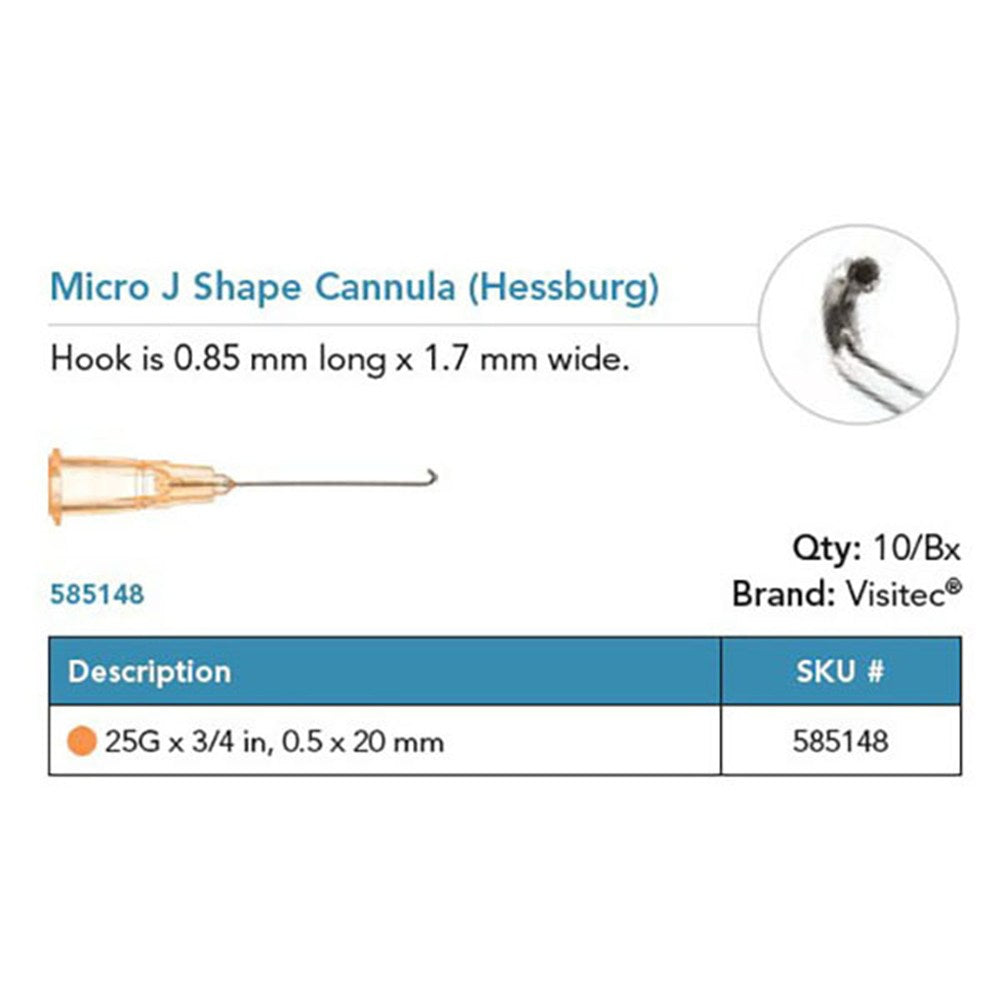 Visitec Micro J Shape Cannula (Hessburg), 25G x ¾ in (0.5 x 20 mm). MPN: 585148