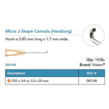 Visitec Micro J Shape Cannula (Hessburg), 25G x ¾ in (0.5 x 20 mm). MPN: 585148