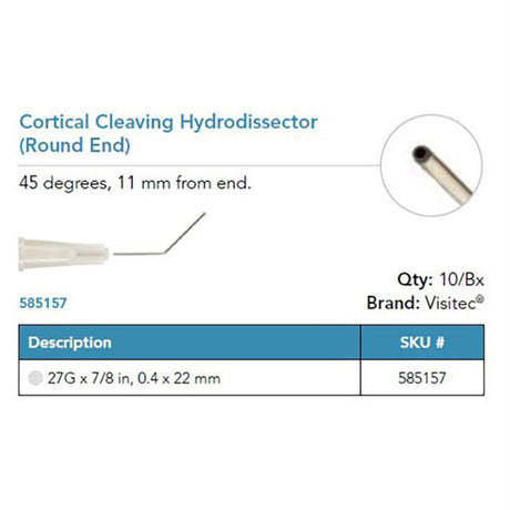 Visitec Cortical Cleaving Hydrodissector, Round End, 27G x ⅞ in (0.4 x 22 mm). MPN: 585157