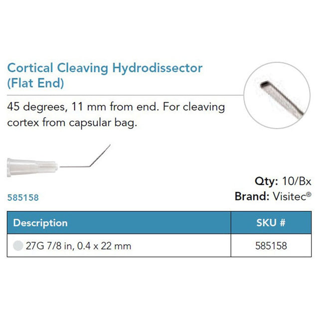 Visitec Cortical Cleaving Hydrodissector, Flat End, 27G x ⅞ in (0.4 x 22 mm). MPN: 585158