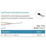 Visitec Sub-Tenon's Anesthesia Cannula, 19G x 1 in (1.1 x 25 mm). MPN: 585176