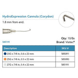 Visitec HydroExpression Cannula (Corydon), 27G x ⅞ in (0.4 x 22 mm). MPN: 585191