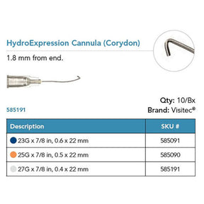 Visitec HydroExpression Cannula (Corydon), 27G x ⅞ in (0.4 x 22 mm). MPN: 585191