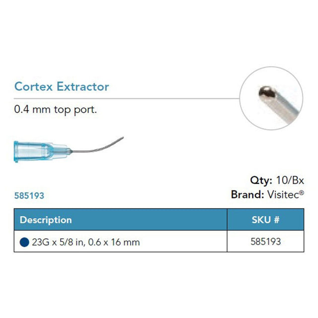 Visitec Cortex Extractor, 23G x ⅝ in (0.6 x 16 mm). MPN: 585193