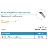 Visitec Nucleus Hydrodissector (Sinskey), 25G x ⅞ in (0.5 x 22 mm), 35° Angled. MPN: 585195