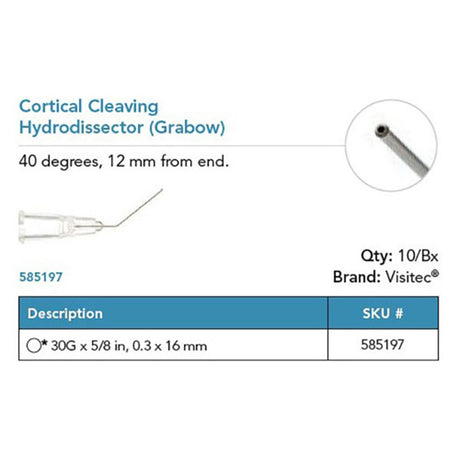 Visitec Cortical Cleaving Hydrodissector (Grabow), 30G x ⅝ in (0.3 x 16 mm), 40° Angled. MPN: 585197