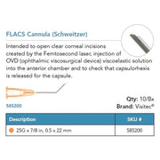 Visitec FLACS Cannula (Schweitzer), 25G x ⅞ in (0.5 x 22 mm). MPN: 585200