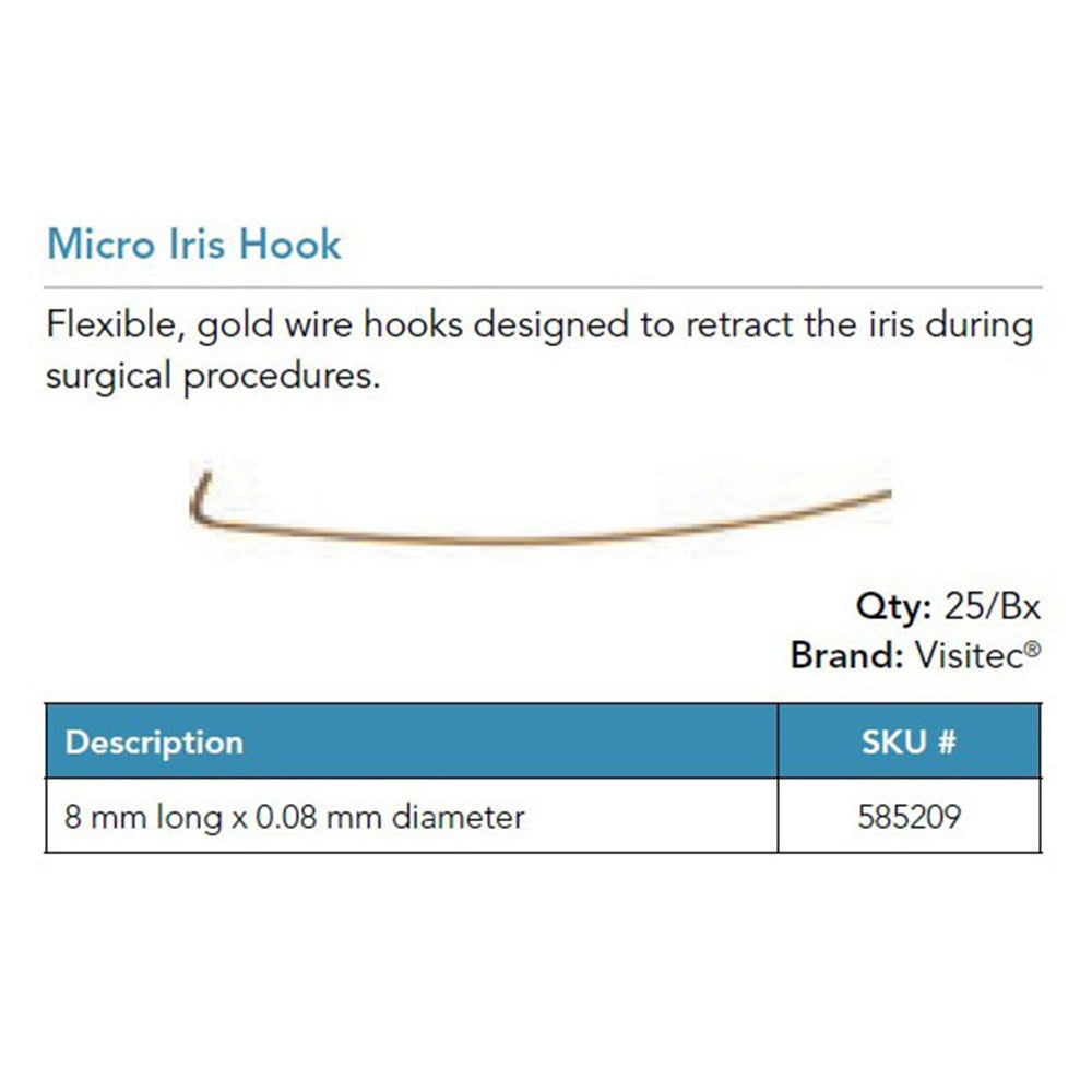 Visitec Micro Iris Hooks, Flexible Gold Wire, 8 mm, 25/box. MPN: 585209