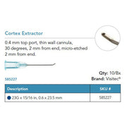 Visitec Cortex Extractor, Thin Wall, 23G x 15/16 in (0.6 x 23.5 mm), 30° Angled. MPN: 585227