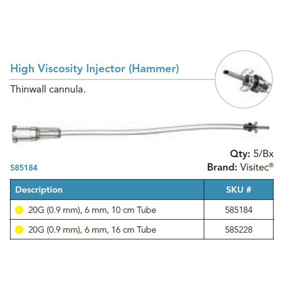 Visitec High Viscosity Injector (Hammer), 20G, 16 cm Tubing. MPN: 585228